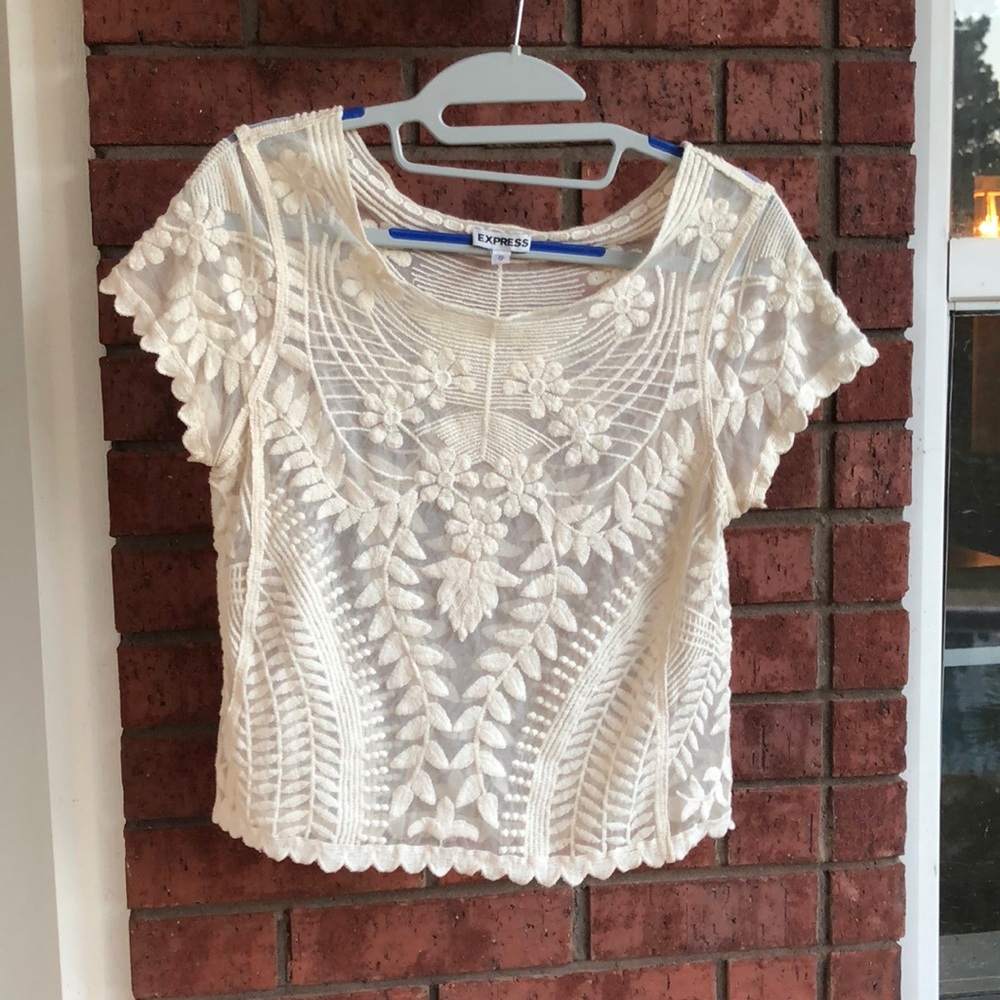 Overlay Crop Top, cream